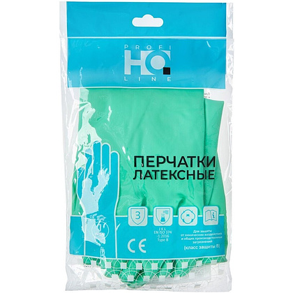 Перчатки латексные HQ Profiline, р-р L, с х/б покрытием, зеленый - 3