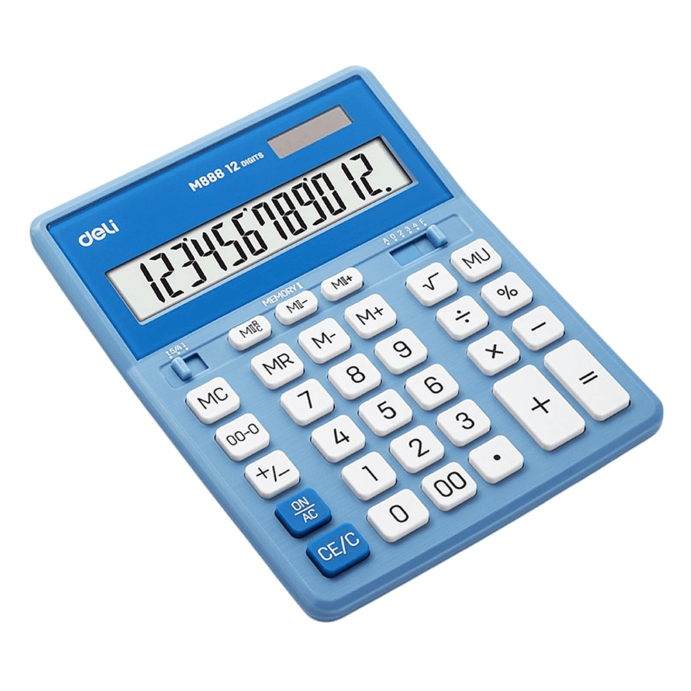 Калькулятор настольный EM888A Deli, 12-разрядный, пластик, голубой