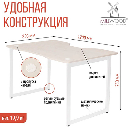 Стол компьютерный игровой Millwood Лофт Будапешт (ДТ-4), дуб белый крафт, белый - 4