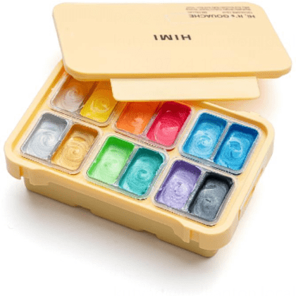 Краски гуашевые "Himi Jelly Cup. Metallic", 12 цветов, кювета, пластиковый футляр