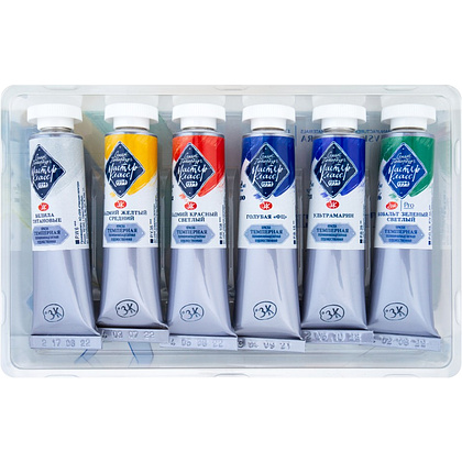 Краски темперные "Мастер Класс базовые цвета", набор 6 цветов, тубы - 3