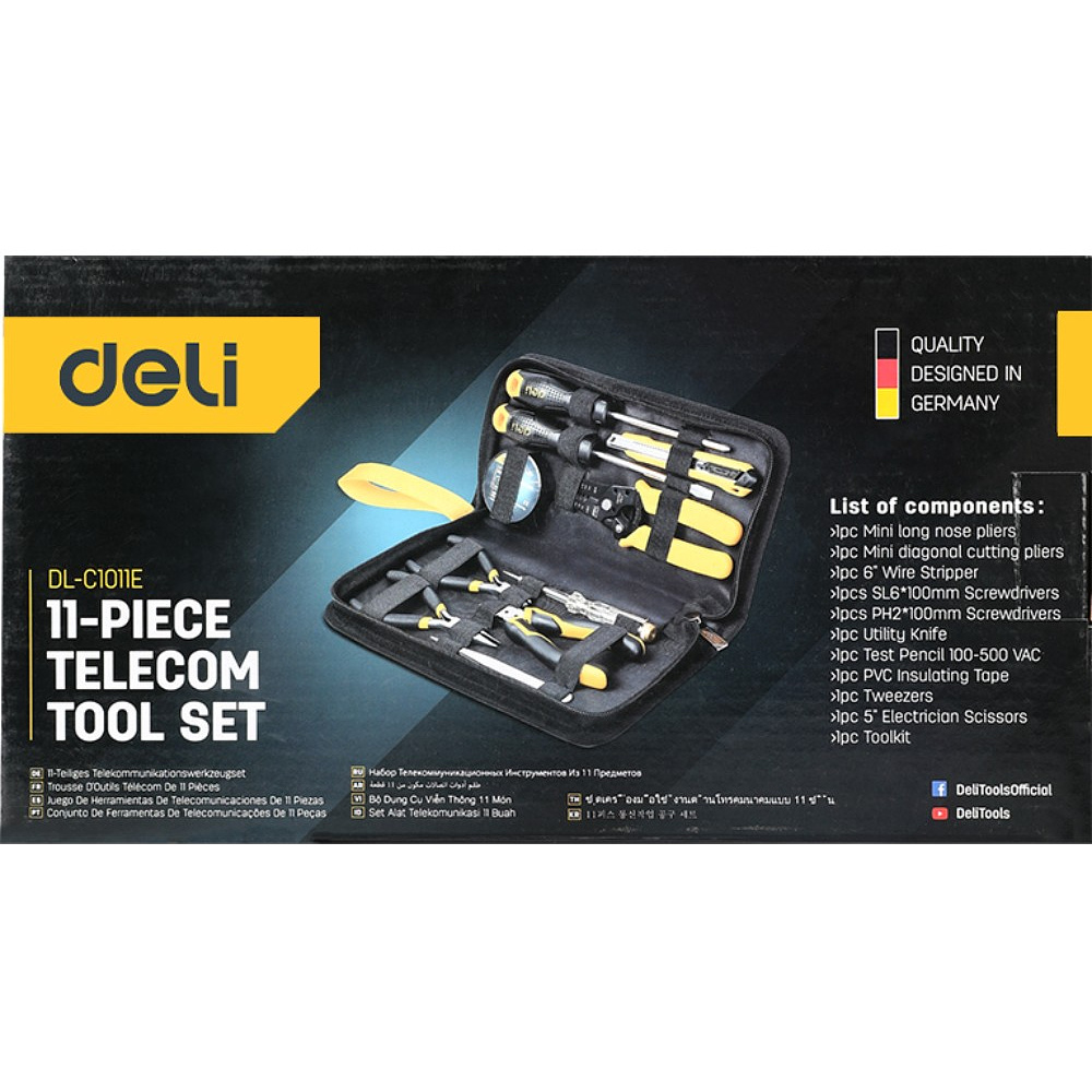 Набор ручного инструмента Deli YS EDL-C1011E, 11 предметов, сумка, черный, желтый - 4