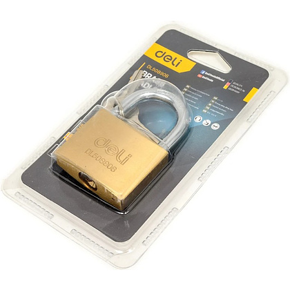 Замок навесной Deli YS EDL508906, 50 мм, 3 ключа, автомат, латунь - 5