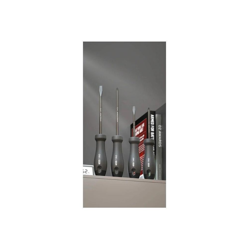 Набор отверток Deli HS HT1004, 4 шт. (PH1х100,PH2х150,SL5х100, SL6х150), Soft Touch, черный - 6