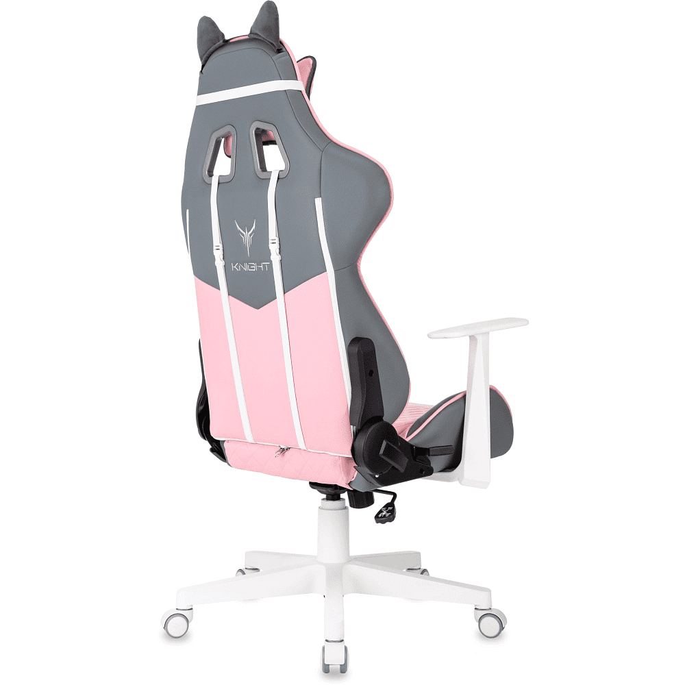 Кресло игровое Бюрократ Knight "Catzy", экокожа, пластик, серый, розовый - 3