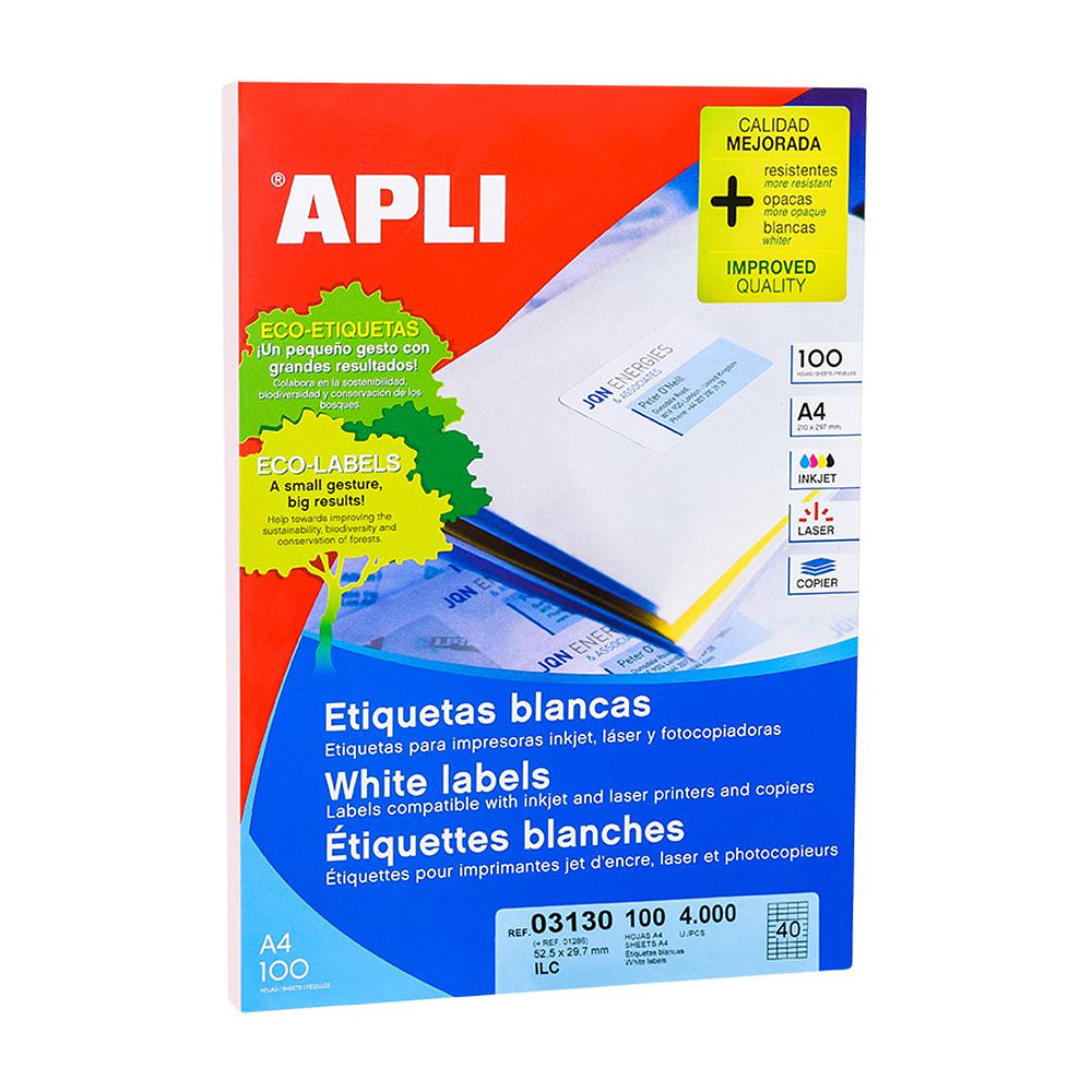 Самоклеящиеся этикетки универсальные "Apli", 52.2x29.7 мм, 100 листов, 40 шт, белый