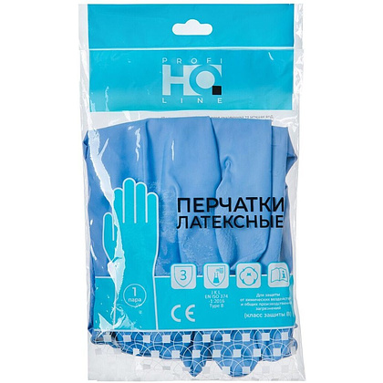 Перчатки латексные HQ Profiline, р-р M, с х/б покрытием, синий - 3