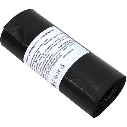 Мешки для мусора 120л, 40мкм, 69х105см, 10шт/рулон, черный