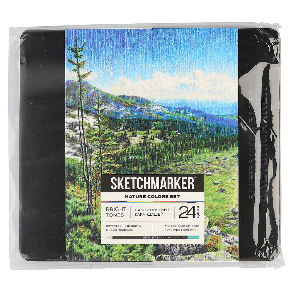 Набор карандашей цветных "Sketchmarker Природа", 24 цвета, в металлической коробке - 3