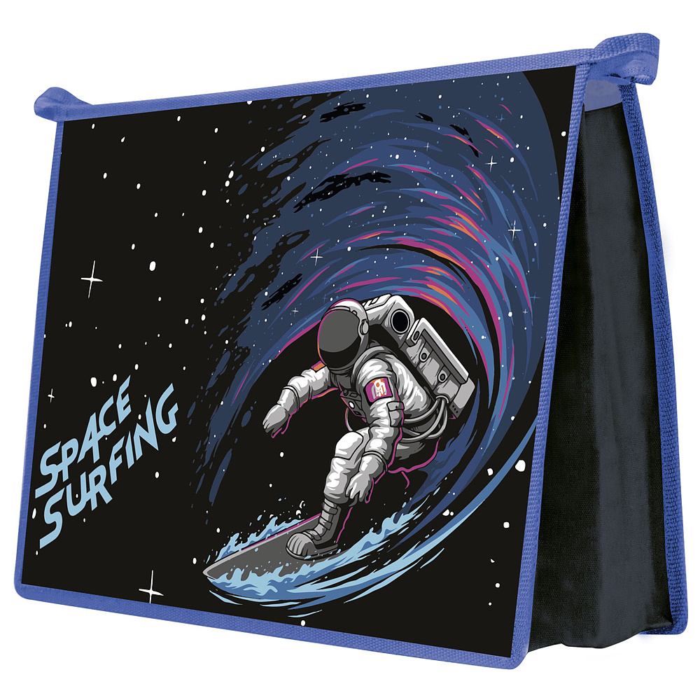 Папка для тетрадей Пчёлка "Космический серфинг", А4, на молнии, пластик, черный, синий