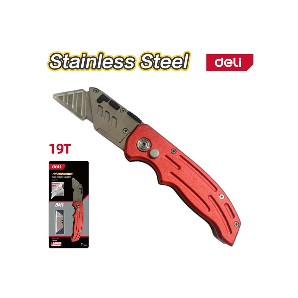 Нож строительный складной Deli RS EDL040, трапеция, 19T, красный - 2