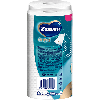 Бумага туалетная Zemma Only1, 4 рулона, 4 слоя, белый - 4