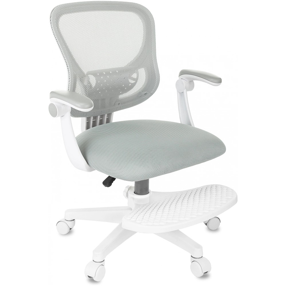 Кресло детское Бюрократ Burokids 3, сетка, ткань, пластик, корпус белый, подставка для ног, серый - 6