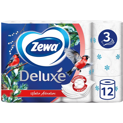 Бумага туалетная "Zewa Deluxe", 3 слоя, 12 рулонов