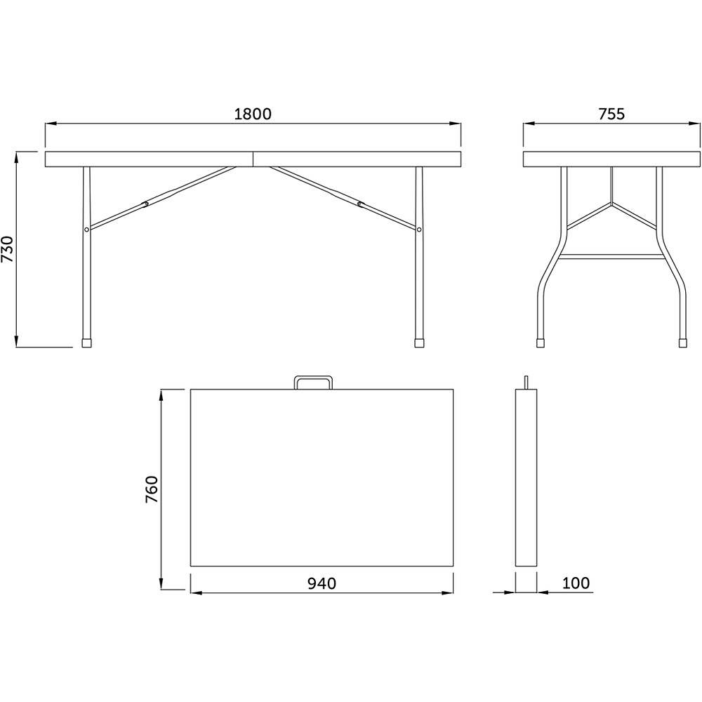 Стол складной 1800х755х730 мм, пластик, белый - 10