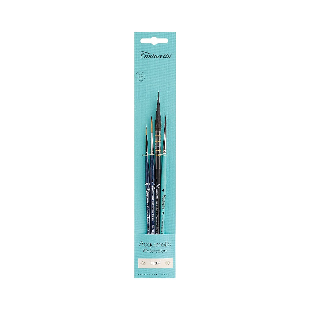 Кисть "Tintoretto. Liners watercolor selection", синтетика, набор 4 шт. 