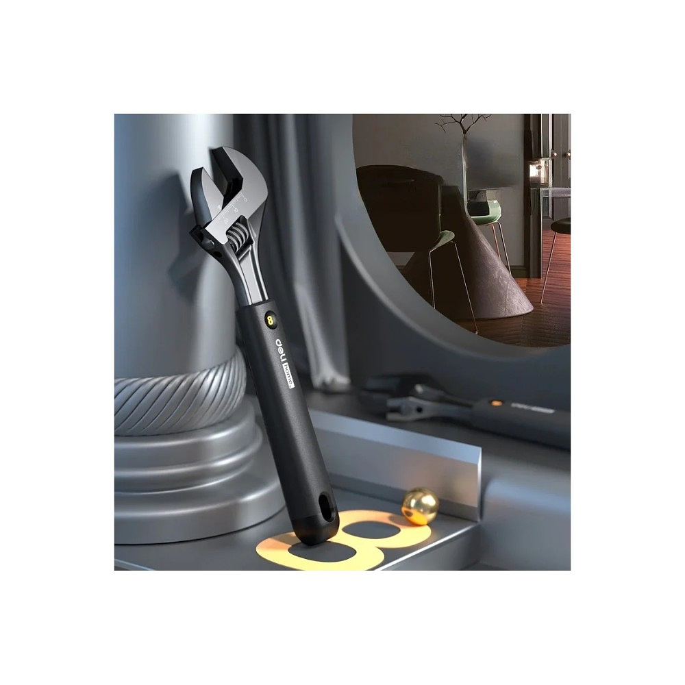 Ключ разводной Deli HS EHT1508, 210 мм, раскрытие губок 0-28 мм, Soft Touch, черный - 4