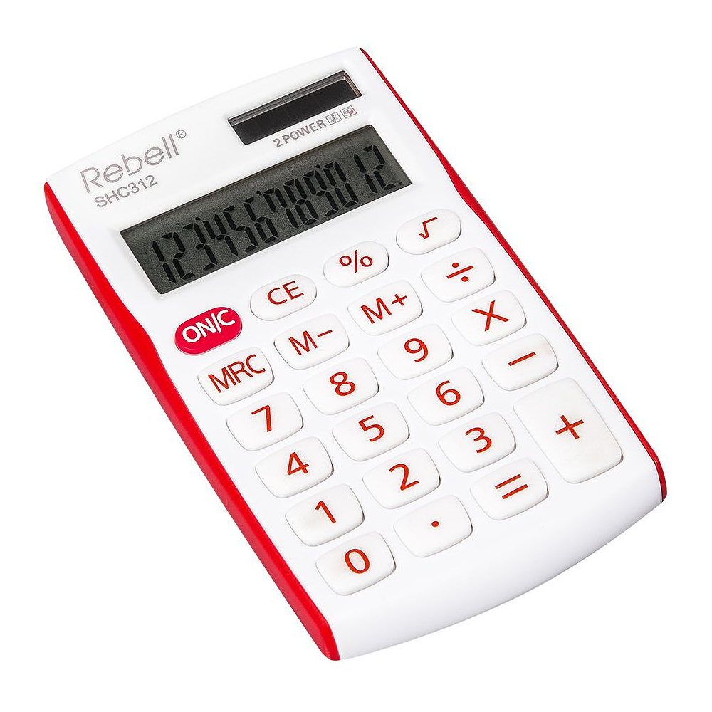 Калькулятор карманный Rebell "SHC312+RD", 12-разрядный, белый