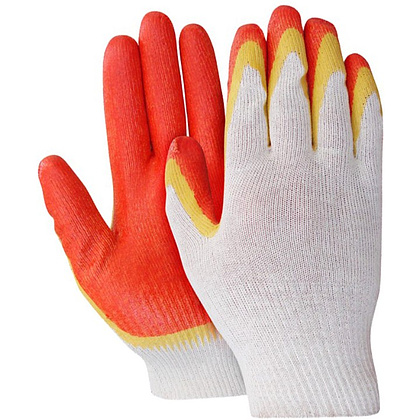 Перчатки трикотажные х/б,  двойной латексный облив, 13 кл. вязки, красный