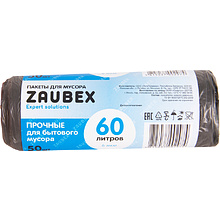 Мешки для мусора ПНД "Zaubex", 6 мкм, 60 л, 50 шт/рулон, черный