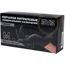 Перчатки нитриловые неопудренные одноразовые BVB, р-р M, 100 шт./уп., черный