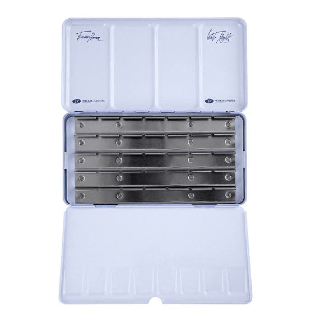 Пенал для акварели "Белые ночи" на 35 кювет, металл, светло-голубой - 2