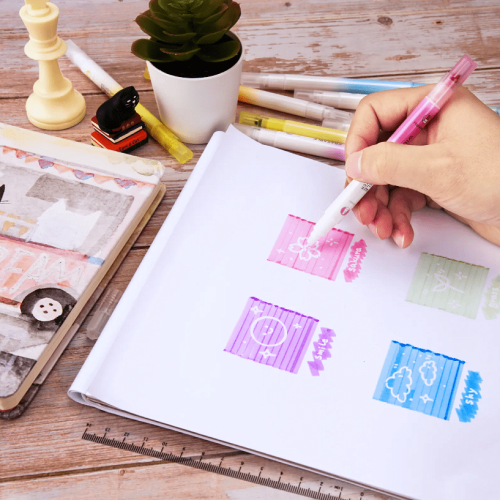 Маркер текстовый двусторонний "Erasable", розовый - 4