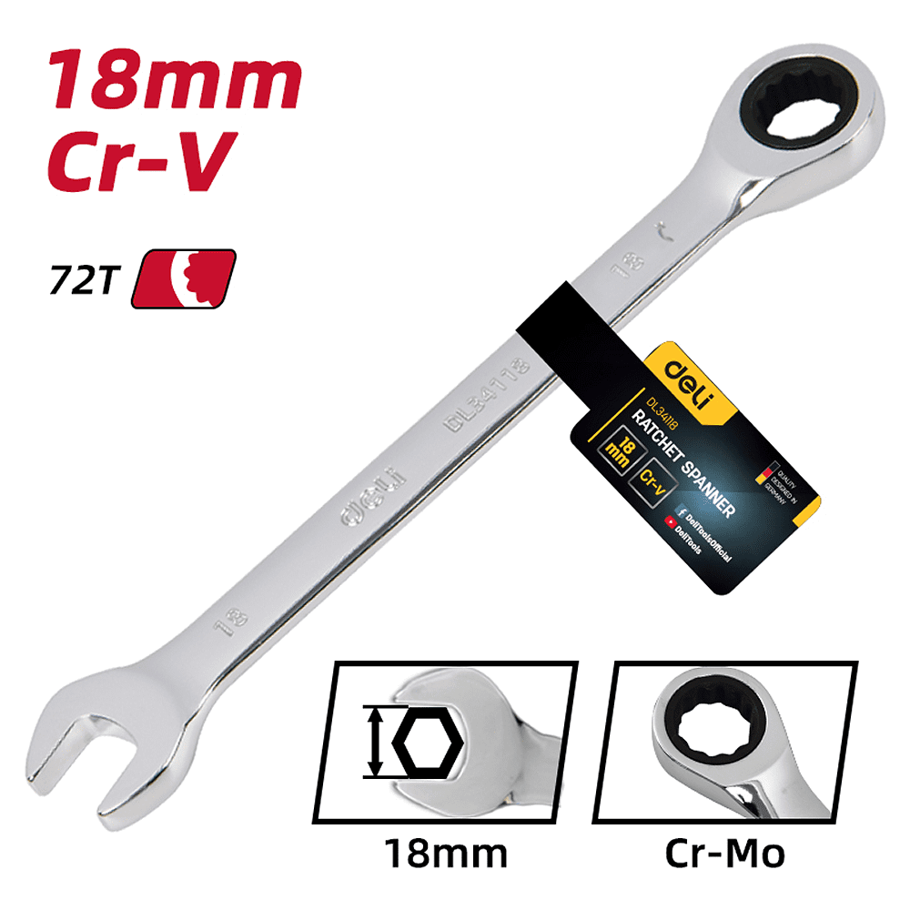 Ключ комбинированный Deli YS EDL34118, 18 мм, с трещоткой, 72 зуба - 6