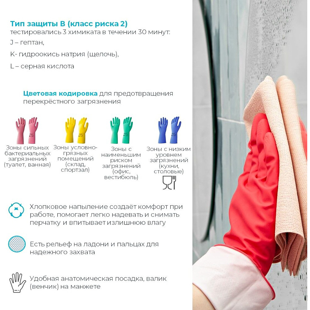 Перчатки латексные HQ Profiline, р-р L, с х/б покрытием, красный - 6