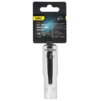 Головка торцевая шестигранная Deli YS EDQ4312 1/2", 12 мм, глубокая, серебристый