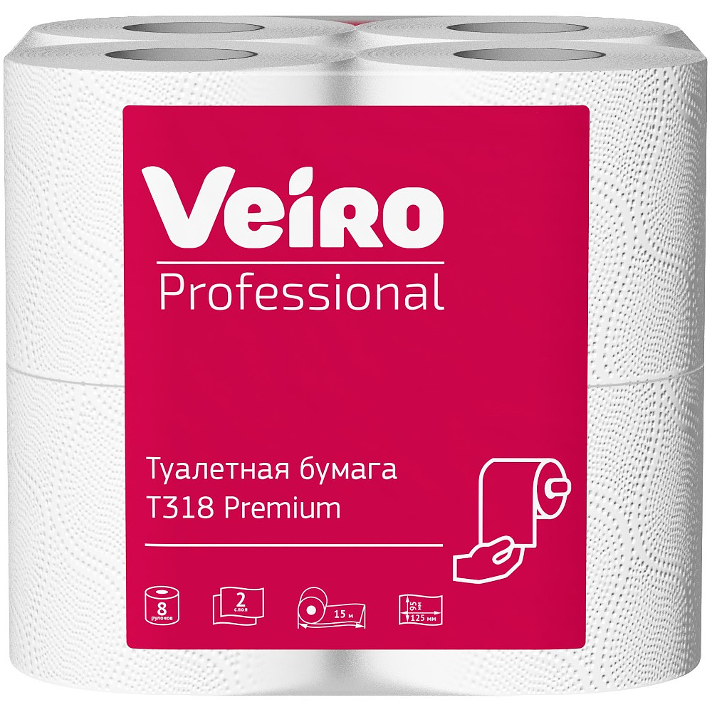 Бумага туалетная Veiro Professional Premium, в стандартных рулонах, 8 рул, 15 м, 2 слоя