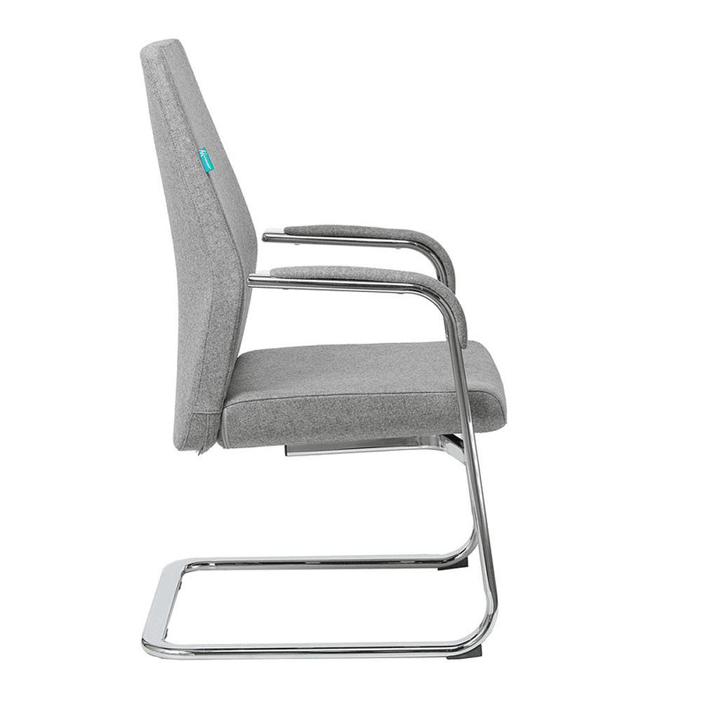 Кресло на полозьях Бюрократ "_JONS-LOW-V", натуральная кожа, серый, металл хром - 3