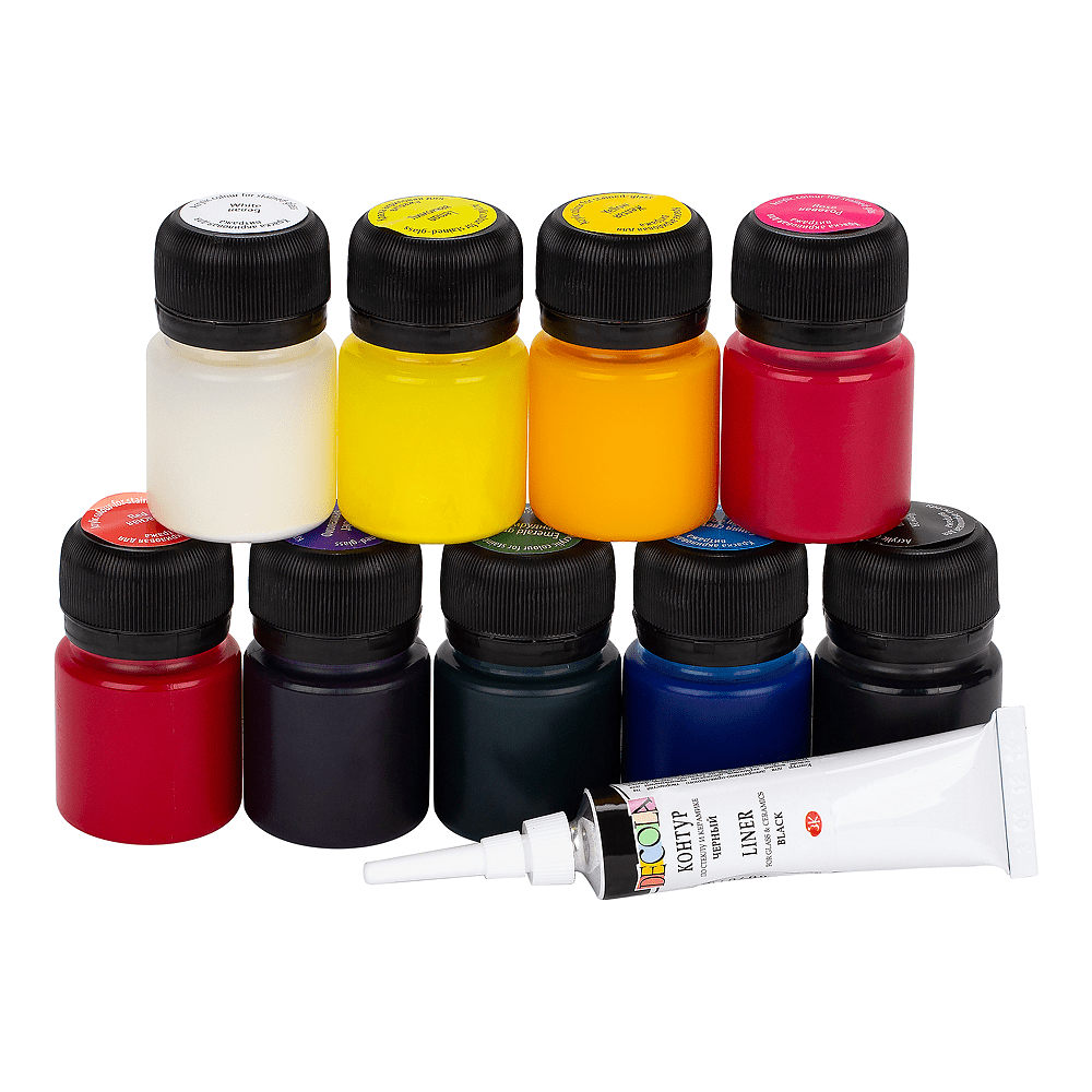 Краска акриловая для витража "Декола", набор 9 цветов, 20 мл, банки + контур - 3