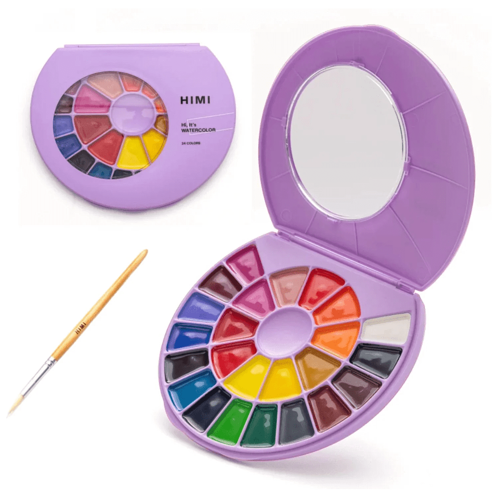 Краски акварельные "Himi", набор, 24 цвета, фиолетовый футляр