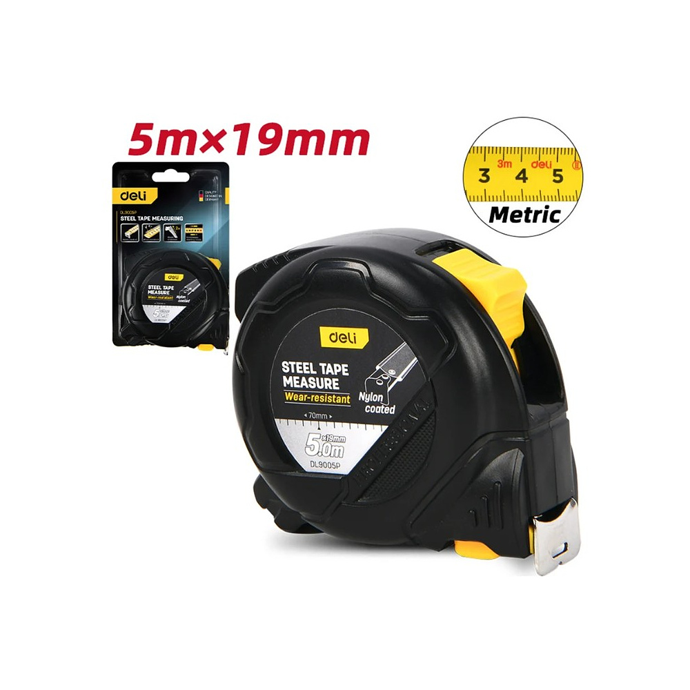 Рулетка Deli YS EDL9005P, 5 м х 19 мм, желтый, черный - 2