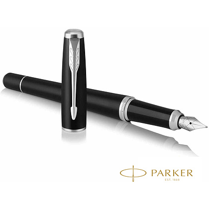 Ручка перьевая "Parker Urban Muted Black CT", F, черный, серебристый, патрон синий