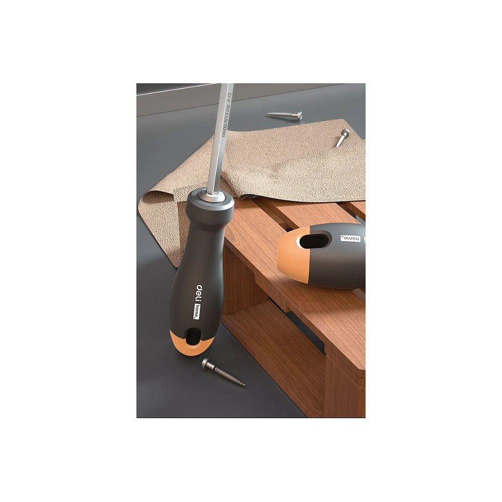 Отвертка Deli HS HT1055C, PH1х100 мм, Soft Touch, оранжевый - 6