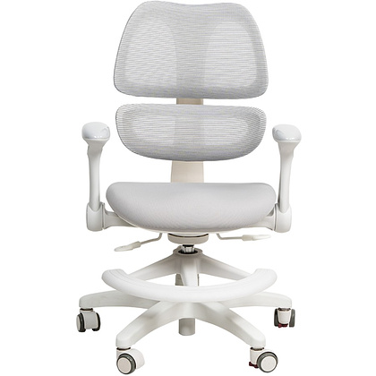 Кресло детское Ergosmart Antey, ткань, пластик, корпус белый, подставка для ног, с чехлом салатовым, серый