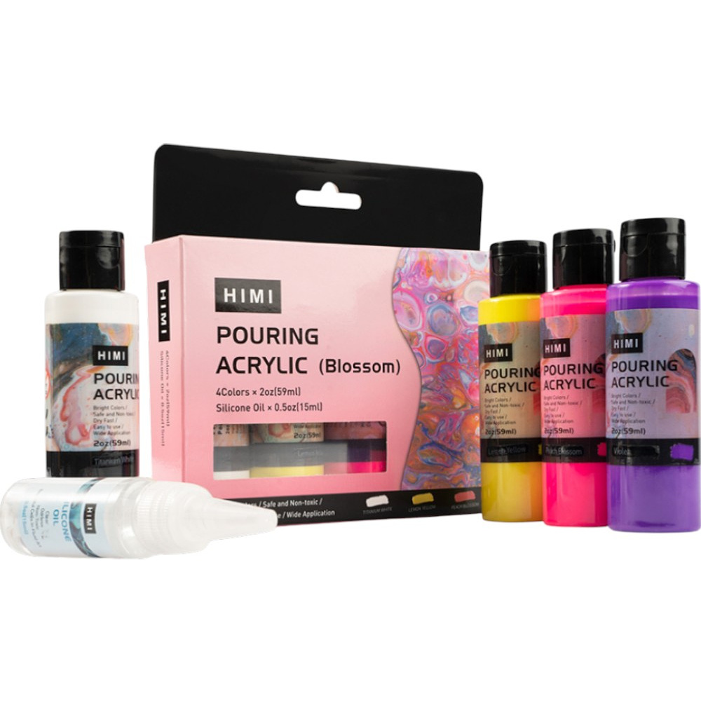 Краски акриловые для пуринга "HIMI", цвета сакуры, набор из 4 цветов, бутылки