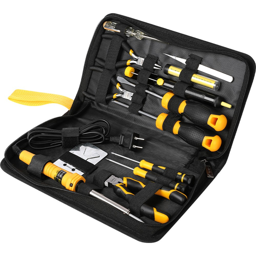 Набор ручного инструмента "Deli", 13 предметов, сумка, черный, желтый