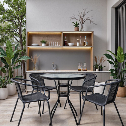 Стол садовый VERONA, 800х800х730 мм, сталь черная, закаленное стекло 5мм - 3