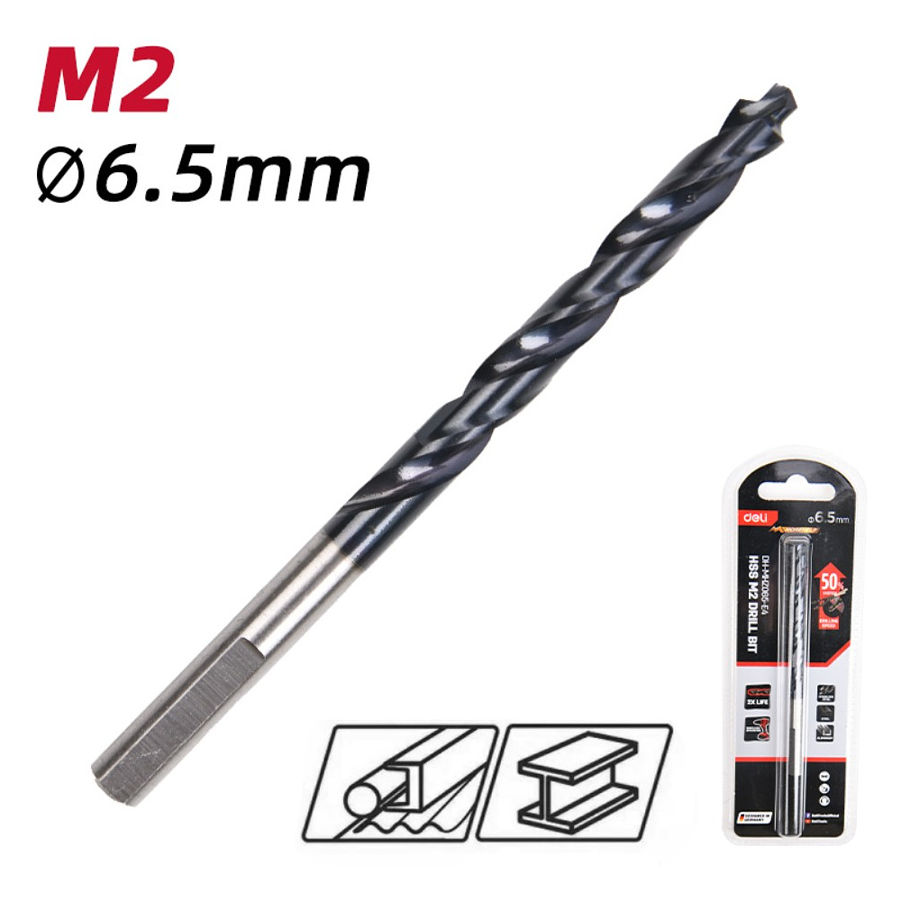 Сверло по металлу Deli RS EDH-MHZ065-E4, 6.5 мм, DIN 338, HSS-TiN - 2