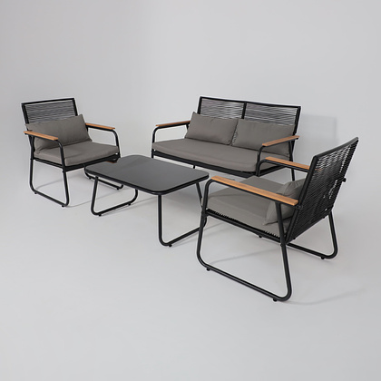 Комплект мебели садовой AksHome GARDENIA (кресло  2 шт, диван 1 шт, стол 1 шт), черный - 18