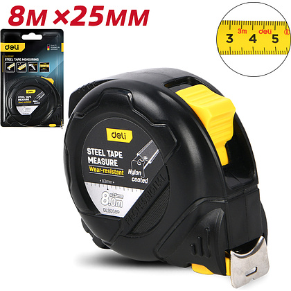Рулетка "Deli 9008P" 8 м, черный, желтый - 2
