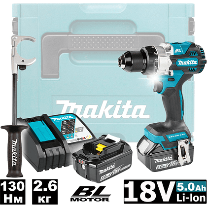 Дрель-шуруповерт аккумуляторная MAKITA DHP486RTJ, 18 В, 130 Нм, 5.0Ачx2, MakPac