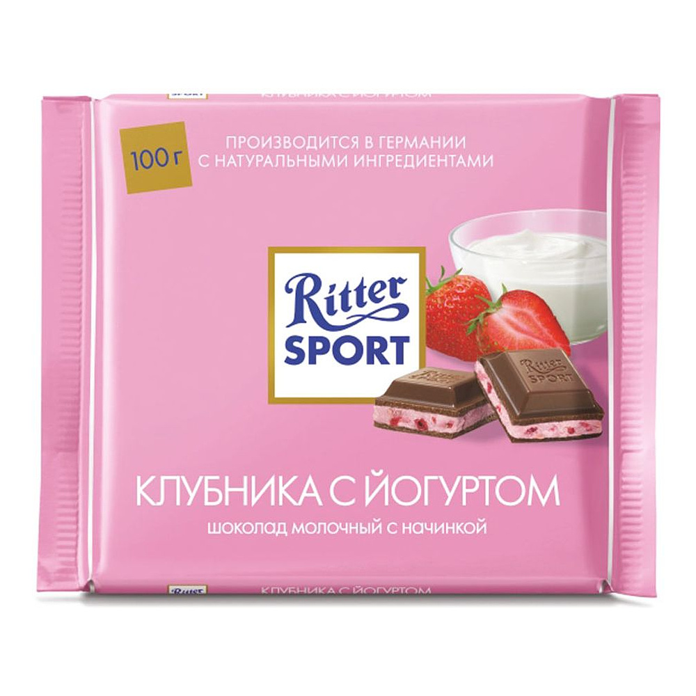 Шоколад молочный "Ritter Sport" клубника с йогуртом, 100 г