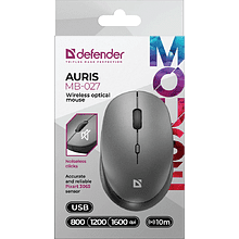 Мышь DEFENDER "Auris MB-027", беспроводная, серый, 800-1600 dpi
