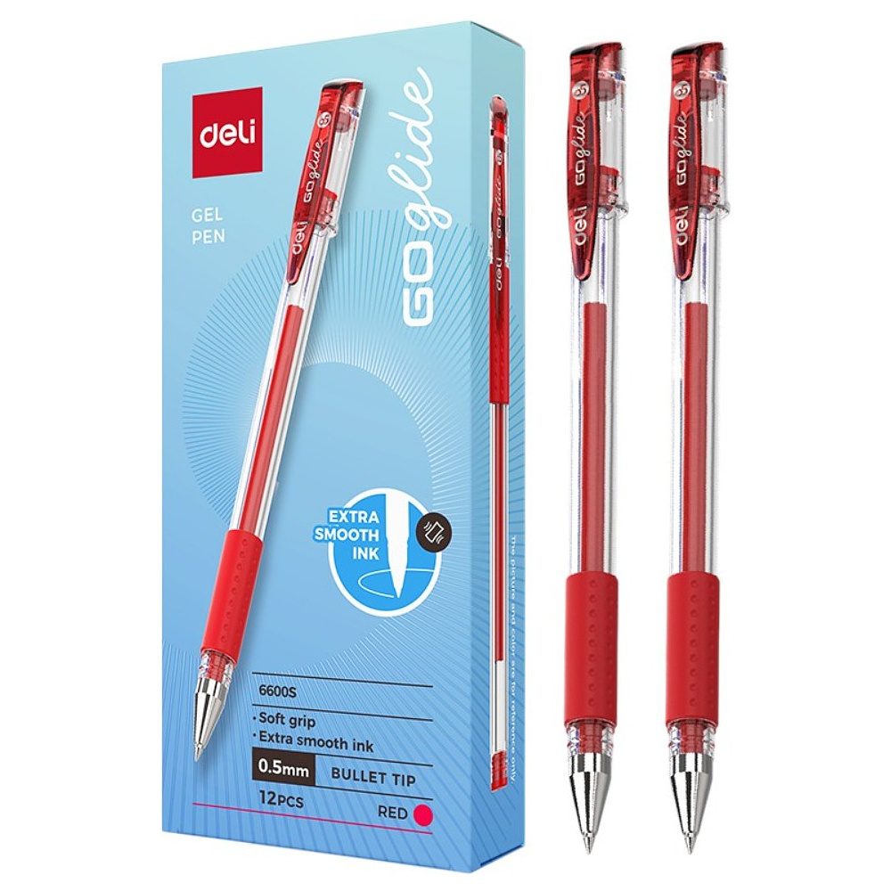 Ручка гелевая "Go Glide", 0.5 мм, прозрачный, стерж. красный - 2