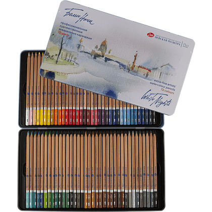 Карандаш акварельный "Белые ночи", набор 72 цветов, жестяной пенал
