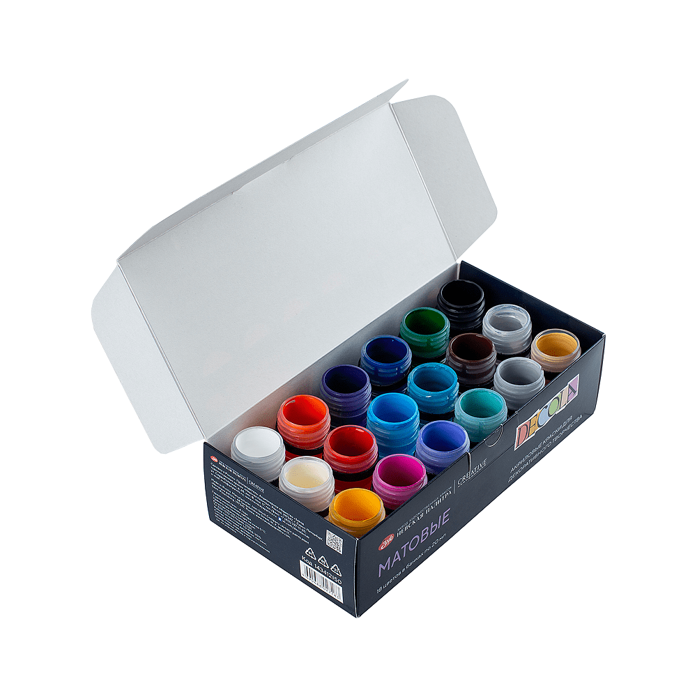 Краска акриловая матовая "Декола", набор 18 цветов, 20 мл, банки - 3